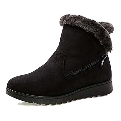 flat slip on bootie warm lining ankle snow boots