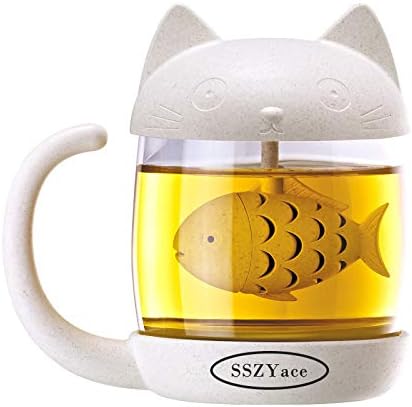 8.5oz Glass Teacup Cute Cat Tea Cup with Fish Filter Creative Cats Tail Coffee Mug Tea Lovely Cup Present for Children Child Christmas 7 Year Old Girl Gifts Classmates Homies Teacher Back to School