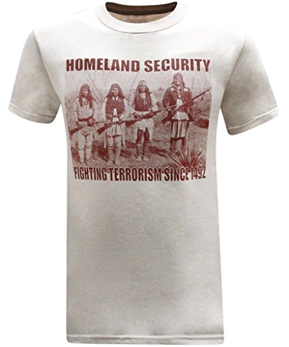 Homeland Security Fighting Terrorism Native American Indian Men's T-Shirt - (X-Large) - Beige