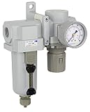 PneumaticPlus SAU420-N04G-MEP Compressed Air Filter Regulator Combo 1/2" NPT - Metal Bowl, Manual Drain, Bracket, Gauge