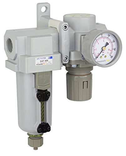 PneumaticPlus SAU420-N04G-MEP Compressed Air Filter Regulator Combo 1/2" NPT - Metal Bowl, Manual Drain, Bracket, Gauge