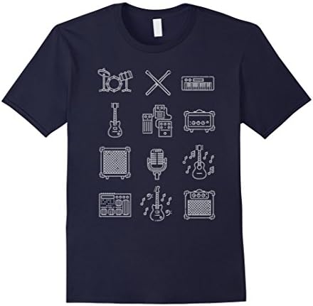 Men's Musical Instrument Icons T-Shirt Musically Shirt Vintage Medium Navy