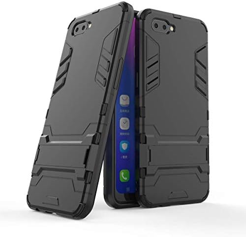 Oppo A5/A3S Case,XINYUNEW 360° Full Body PC 2 in 1 [with Tempered Glass Screen Protector 1 Pack] Shockproof Hard Back Double Protection Phone Cover Ultra Thin Built-in Kickstand Protective Skin Case for Oppo A5/A3S (Black)