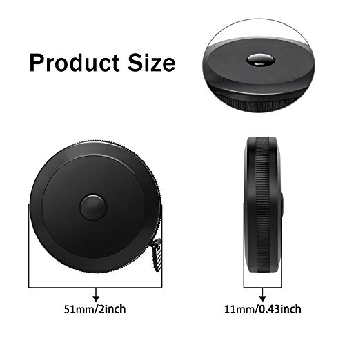 2Pcs Tape Measure for Body Cloth Ruler Measuring Tape for Sewing Tailor Fabric Measurements Tape Retractable Dual Sided Black 60-inch