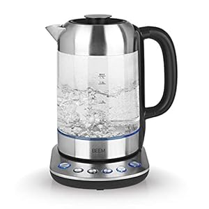 BEEM TEATIME II waterkoker met temperatuurinstelling, 1,7 liter, roestvrij staal en glas, theezetapparaat, led…
