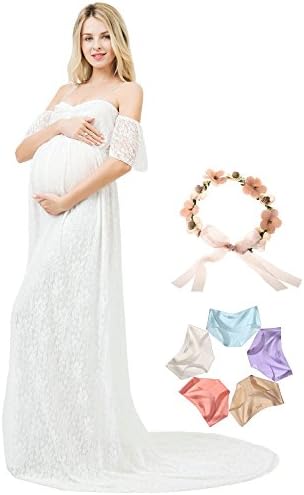 Lace Photography Maternity Dress Short Sleeve Off Shoulder Photoshoot Maxi Gown