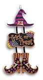 Spooky Town Halloween Glitter Witch Hat and Boots Sign -17 Inches (Trick or Treat)