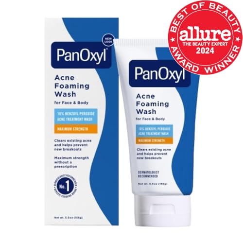 PANOXYL 10% BENZOYL PEROXIDE ACNE FOAMING WASH, MAXIMUM STRENGTH, DAILY ACNE-FIGHTING FACE AND BODY CLEANSER, FACE WASH TO CLEAR, TREAT AND PREVENT ACNE PIMPLES AND STUBBORN BREAKOUTS, 5.5 OZ TUBE
