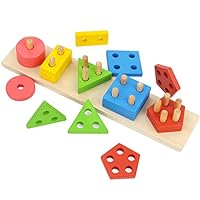 DalosDream Wooden Educational Preschool Toddler Toys for 1 2 3 4-5 Year Old Boys Girls Shape Color Recognition Geometric Board Blocks Stack Sort Chunky Puzzles Kids Baby Non-Toxic Toy