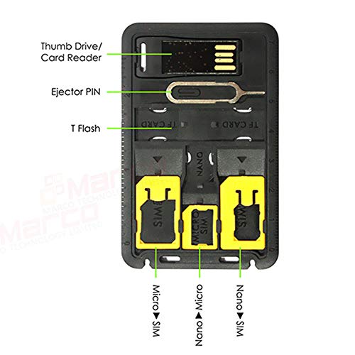 Tubwair Slim SIM Card Holder case & MicroSD Card Storage + 1 USB Memory Card Reader 3 sim Card Adapters 1 iPhone pin Tray Opener, Holds 4 SIM Cards 1 Micro 1 Nano sim & 2 MicroSD TF Cards, CC Size