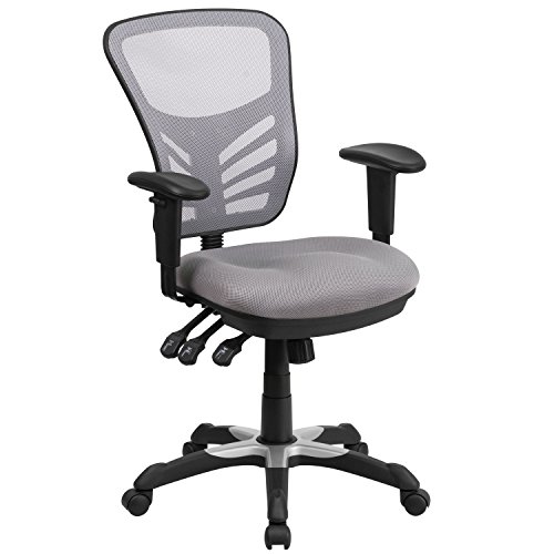 Flash Furniture Mid-Back Gray Mesh Multifunction Executive Swivel Chair with Adjustable Arms