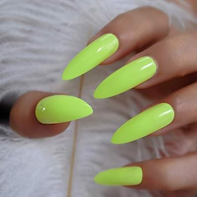 Coolnail Neon Fluorescent Green Press On False Nails Extra Long Stiletto Pointed Uv Gel Glue On Fake Fingersnails Free Adhesive Tapes