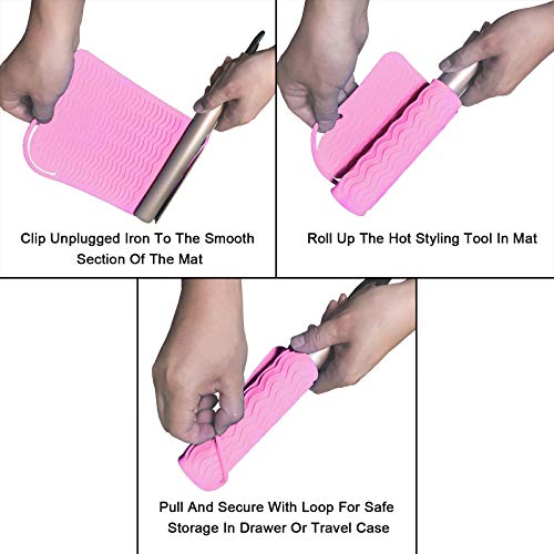 Sygile Silicone Heat Resistant Travel Mat, Anti-heat Pad for Hair Straighteners, Curling Irons, Flat Irons and Other Hot Styling Tools - Baby Pink