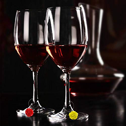 Wine Glass Charms 12 Pieces Wine Themed Wine Glass Drink Markers for Cocktails Martinis Champagne Flutes, Wine Tasting Party Decoration Supplies Gift, Roses Flower - Thumbnail 3