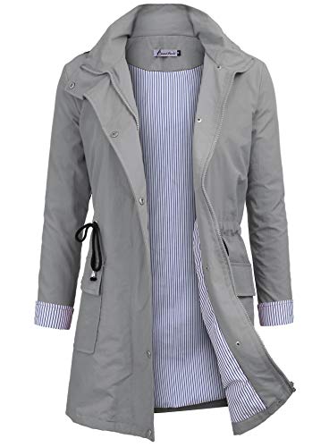 Twinklady Rain Jacket Women Windbreaker Striped Climbing Raincoats Waterproof Lightweight Outdoor Hooded Trench Coats Grey XL - Thumbnail 7