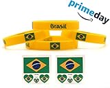 Brazil Flag Silicone Rubber Wristband Bracelets,Tattoo Stickers for Soccer Fans ,FIFA World Cup 2018 Show Your Support for BRAZIL NATIONAL TEAM and Neymar,Football Fans Fanatics Authentic Certified