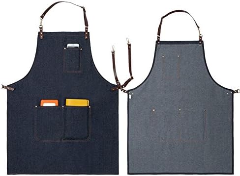Fancystar Work Denim Apron Adjustable Waist Neck Ties Apron with Three Big Pockets for Barista Hairstylist Restaurant Floral Handmade Workers