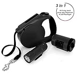 Retractable Dog Leash - Walking Leash 16 ft for Small Medium Breed 44 lb - Retractable Leash Set with Light and Waste Bag Dispenser - Durable Plastic Pet Training Leash Tape Best for Puppy Adult Dog