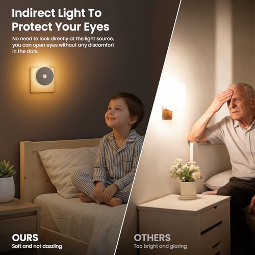 Children's Night Light 2 Pcs, LED Night Light with Motion Sensor, Plug-in Night Lamp Adjustable Brightness, 3 Modes (AUTO/ON/OFF), Night Light for Kids/Stairs/Bedroom- Warm White