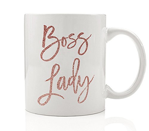 DELENA Boss Lady Coffee Mug Faux Pink Glitter Inspirational Motivational Coffee Mugs with Sayings Empowered Woman Gift for Entrepreneur Coworker or Office
