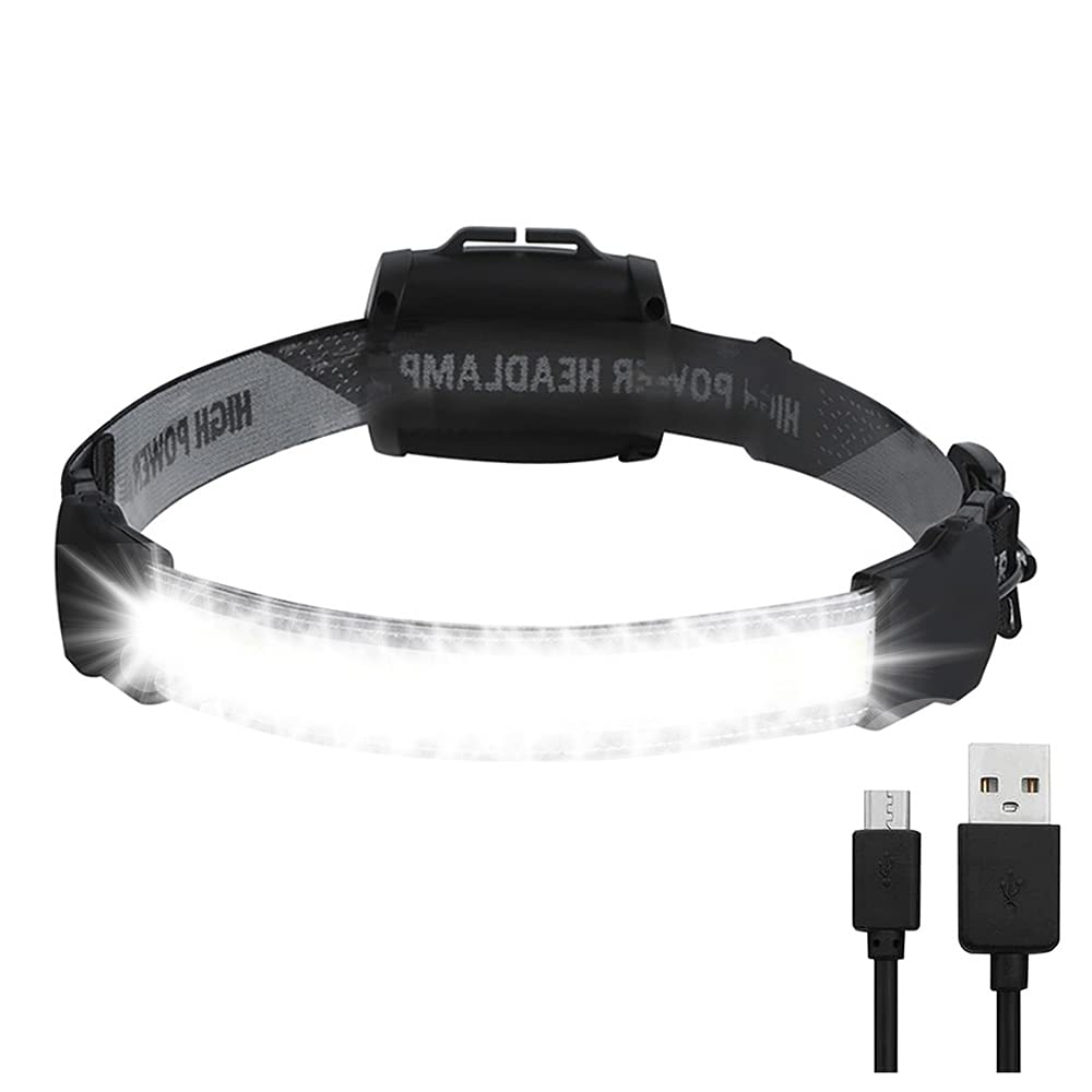 LED Headlamp, Super Bright 220° Wide Beam Headlight, USB Rechargeable COB Head Lamp, 3 Modes Waterproof Flashlight, Head Light for Camping, Running, Fishing and Outdoor