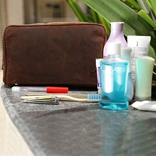 Genuine Leather Travel Toiletry Bag - Dopp Kit Organizer By Rustic Town (Dark Brown) 6 Genuine Leather Travel Toiletry Bag - Dopp Kit Organizer By Rustic Town (Dark Brown)