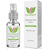 Amara Organics Hyaluronic Acid Serum for Skin with Vitamin C &amp; E, 1 fl. oz.