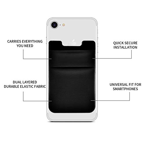 Newseego [2pc] Phone Card Wallet Sticker Stick On Wallet Card Sleeves Stretchy Double Pocket Pouch Slim Self Adhesive Credit Card Holder for All Smartphones(Black)