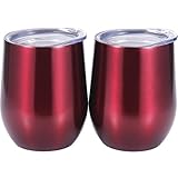 Skylety 12 oz Double-insulated Stemless Glass, Stainless Steel Tumbler Cup with Lids for Wine, Coffee, Drinks, Champagne, Cocktails, 2 Sets (Purple Red)