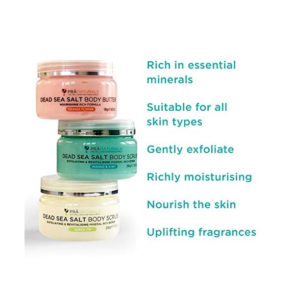 PraNaturals Dead Sea Salt Body Care Kit – Exfoliating Scrub & Moisturising Body Butter for Smooth Skin – Mango & Kiwi…