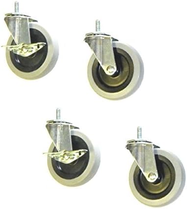 Set of 4 Threaded Stem Casters with 4" Gray TPR Wheels with 3/8" x 1" Tall Stem