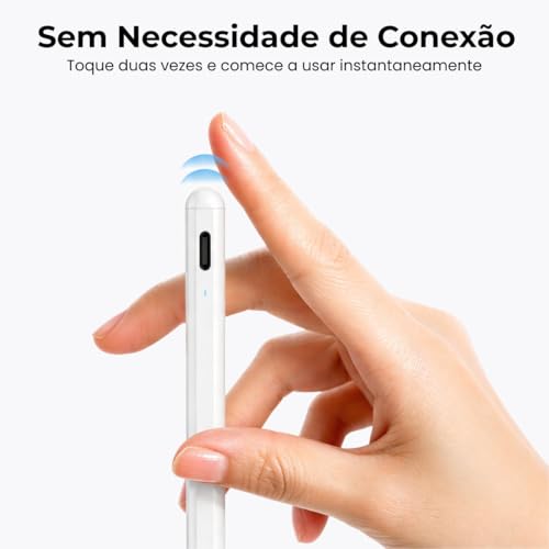 Caneta para iPad 2018-2026 Alta Precisão 1.0mm – Palm Rejection, Escrita Natural, Recarga Rápida USB-C, Fixação Magnética, Compatível com iPad Pro, Air, Mini e 6ª a 11ª Geração (Branca)