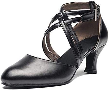 Joocare Women Cross Strap Latin Ballroom Black Character Dance Shoes Ladies Modern Tango Salsa Party Dress Pump