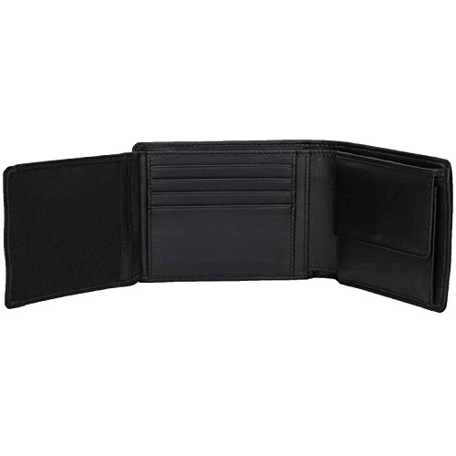 DiLoro Italy Mens Leather Wallet Bifold Flip ID Section Coin Compartment RFID Protection Full Grain Top Quality Leather (Black Nappa)