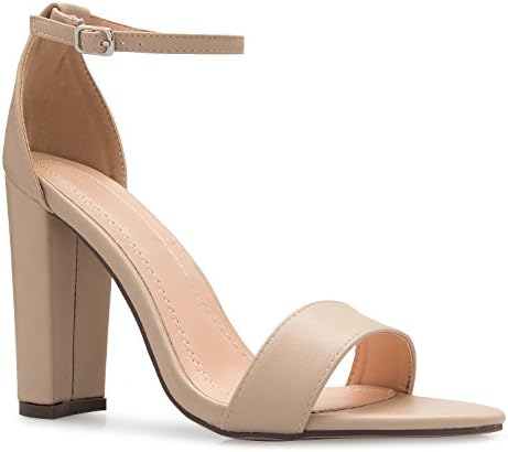 OLIVIA K Women's Strappy Chunky Block High Heel - Formal, Wedding, Party ? Simple Classic Pump