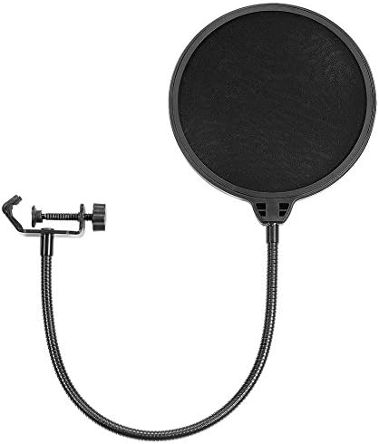 Microphone microphone round air flow filter mask (6 inch) shield with bracket clip (black filter)-Free Lifetime Replacement Warranty