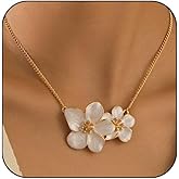 xdlhghe Gold Flower Necklace for Women Chunky Statement Dainty Boho White Floral Hibiscus Necklace Jewelry Gift