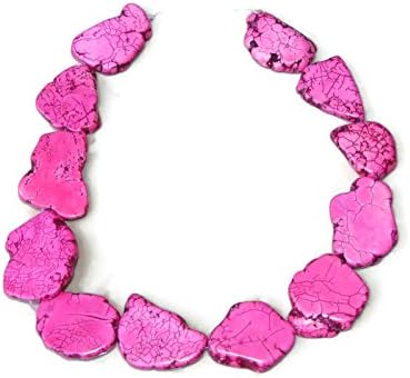 Fuchsia Pink Magnesite Slab Stone Beads - Free Form Slab - Hot Pink with Black Veining - 30mm x 35+mm - 15 inch Strand