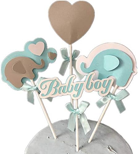 Supreach Cute Blue Pink Elephant Birthday Cupcake Toppers Picks for Baby Shower Cake Decoration, Party Supplies, Baby Boy Girl, Set of 16 Pcs (Boy)