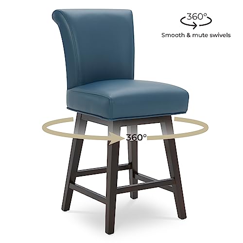 CHITA 26 Inch Counter Height Swivel Bar Stools Set of 2, FSC Certified Modern Upholstered Faux Leather Swivel Barstool Chair with Back, Blue