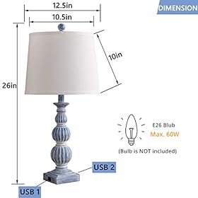 LOKHOM USB Table Lamp Set of 2, 26" Bedside Nightstand Lamp with Dual USB Ports, Antique Coastal Farmhouse Table Lamp for Bedroom Living Room Vintage Retro Rustic Resin Classic Blue Bedside Desk Lamps 41uDSuGAClL