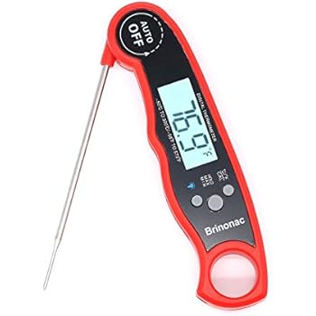Brinonac Waterproof Digital Oven Meat Food Thermometer with Backlight and Calibration for Smoker,Kitchen, Cooking and BBQ Grill Outdoor-Red