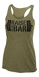 Jumpbox Fitness Raise the Bar - Big Stencil - Women's Barbell Military Green Tri Blend Racerback Workout Tank Top