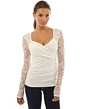PattyBoutik Women's Sweetheart Floral Lace Long Sleeve Blouse