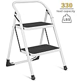 Delxo 2 Step Ladder Portable Step Stool with Handgrip Anti-slip and Wide Pedal Sturdy Steel Ladder Multi-Use for Home,Garden and Office Provide the Extra Height to Reach Up High Place 330lbs (2 feet)