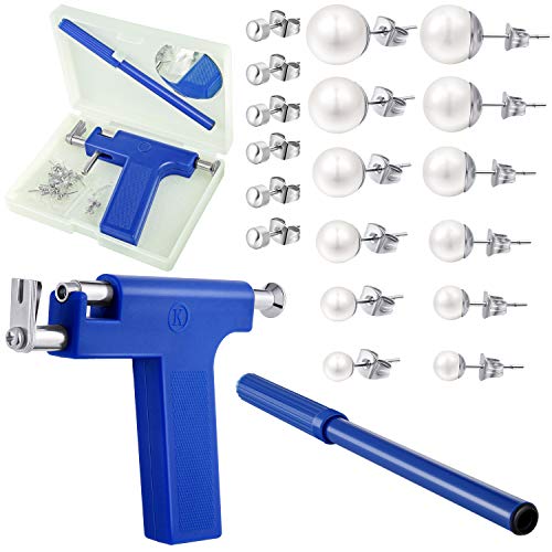 Body Ear Piercing Tool Set Ear Nose Navel Body Piercing Unit Tool Kit Piercing Machine with Stainless Steel Faux Pearl Stud Earrings for Salon Home Use