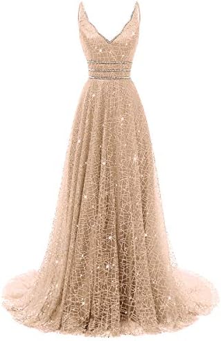 RJOAM Women's Long Deep V-Neck&Back Evening Gown