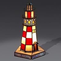 W&HH Handmade Tiffany Stained Glass Lighthouse Night Lighting Table Lamp Bedside Lamp