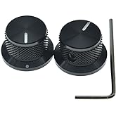 KAISH 2pcs Aluminium Potentiometer Knobs 1/4" Universal Top Hat Knobs Bell Control Knob with Set Screw for Guitar/Bass/AMPS/Preamps Black with Indicator