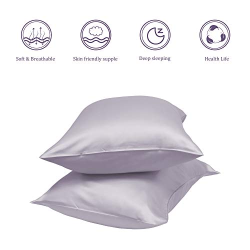 Muama 2 Pack Silk Satin Pillowcases for Hair and Skin, Cool, Soft and Breathable Envelope Closure Pillow Cases Cover【Queen（20x30 Light Purple】